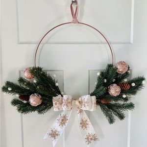Rose Gold Christmas/Winter Hoop Wreath